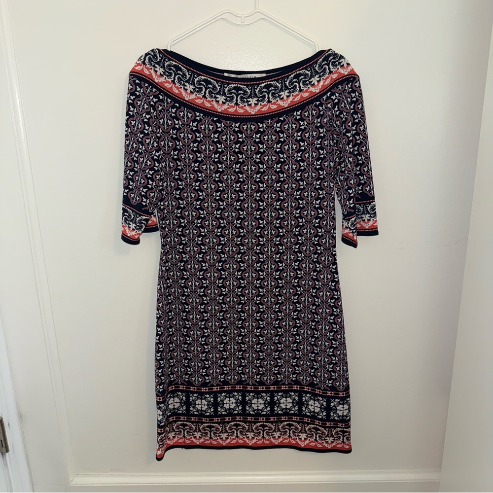 Max Studio Navy and Orange 3/4 Sleeve Dress